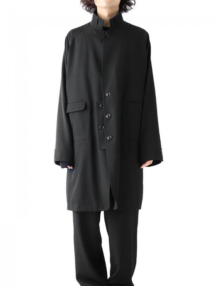 

Men' Trench Coats Urban Youth Fashion Trend Windbreaker Black Design Super Loose Large Size Standing Collar Coat