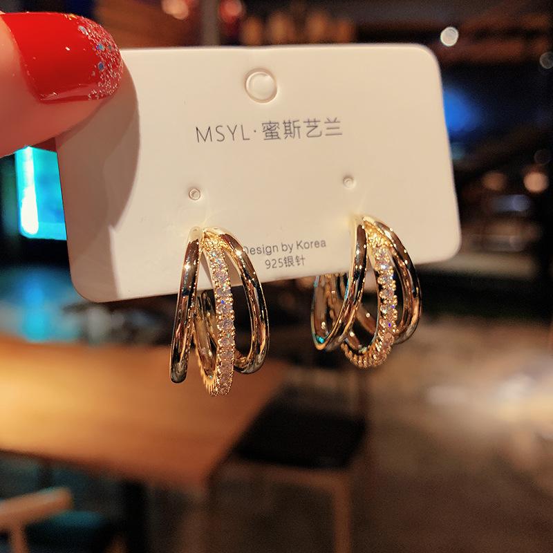 Hoop & Huggie Shiny Cubic Zirconia Earrings Three-layer Large Round For Women 2021 Brincos Fashion Jewelry Accessories-image-698727297