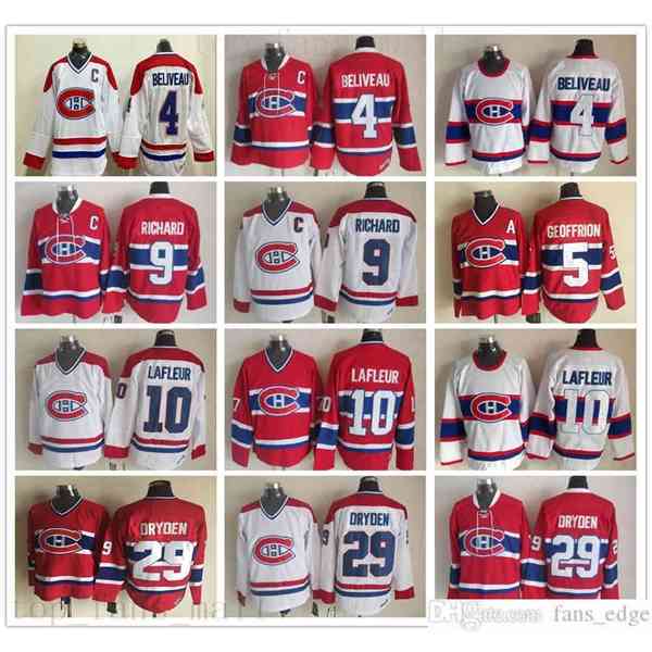 

Vintage CCM Montreal Canadiens Ice Hockey 4 Jean Beliveau Jersey 10 Guy Lafleur 9 Maurice Richard 29 Ken Dryden 5 GEOFFRION Jersey, Black;red