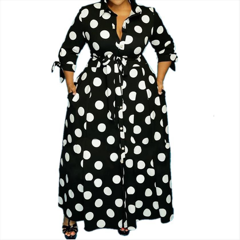 

dress plus size xl 5xl womens tracksuits elegant maxi polka dot printed office lady dresses button fly vestidos wholesale dropshpping, Gray
