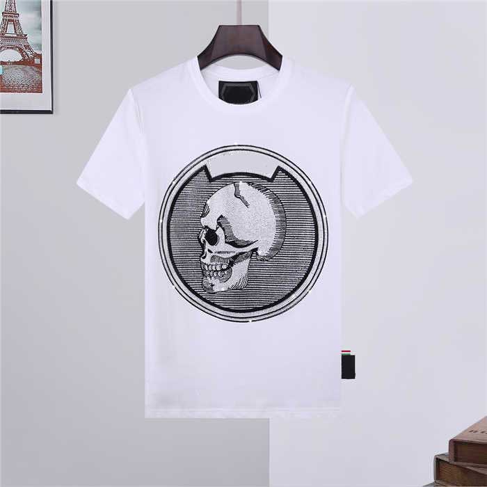 

Men's short-sleeved classic color flower printing Phillip plain hot rhinestone smiley face anime half-sleeved PP fashion German tide brand t-shirt, Black