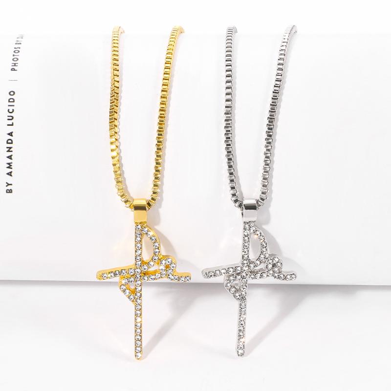

Pendant Necklaces Faith Necklace Fashion Christian Jesus Cross Crucifix Inspirational Belief Letter Slogan Gifts, Silver