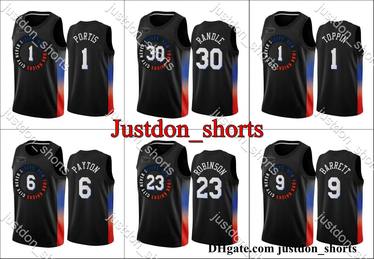 

Mens RJ Barrett Obi Toppin Julius Randle Elfrid Payton Bobby Portis City Black Edition Hardwoods Classics Basketball Jerseys Shirts, Black;red