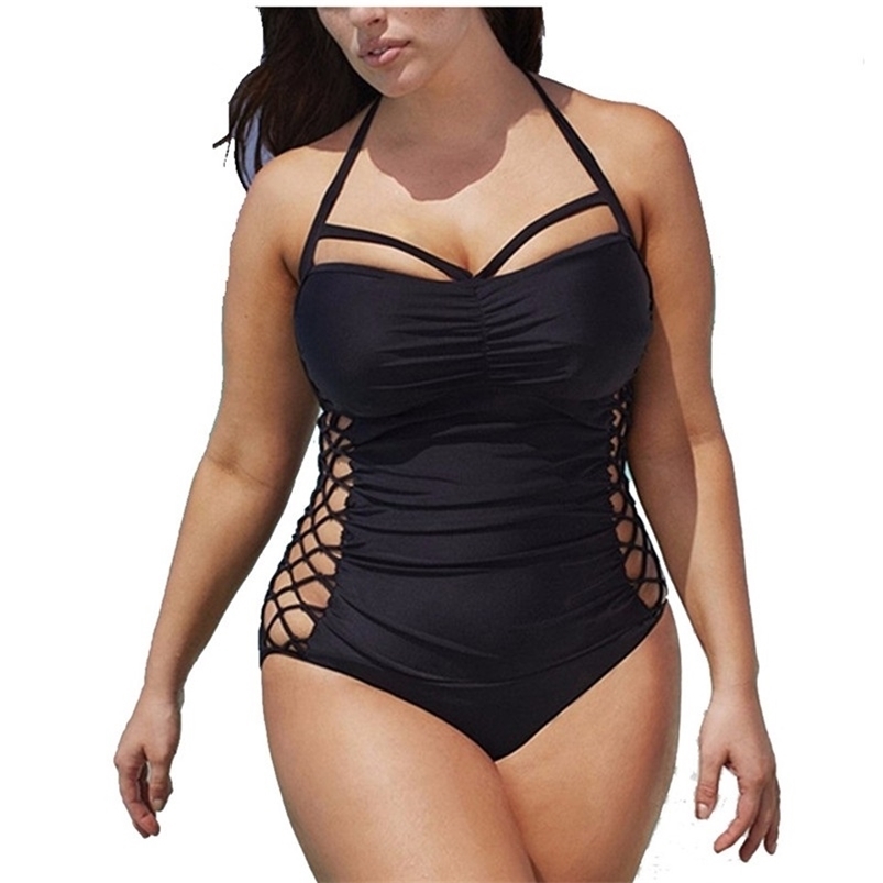 5XL Plus Size Swimwear Women One Piece Push Up Swimsuit Bandage Swimming Suit For Monokini Swim Suits Sexy Bathing 210325 XJ260130-image-1093686396