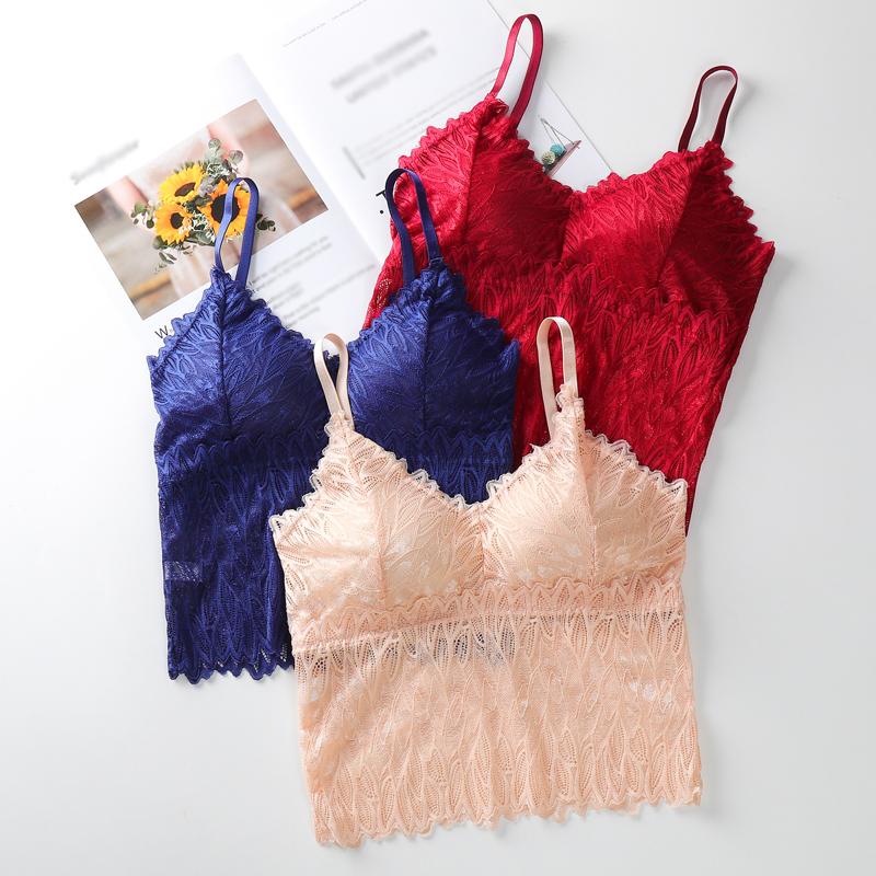 

Women's Shapers Sexy Lace Women Bralette Wire Free Lingerie Underwear Sheer Beauty Back Padded Bottom Long Camisole, Dl