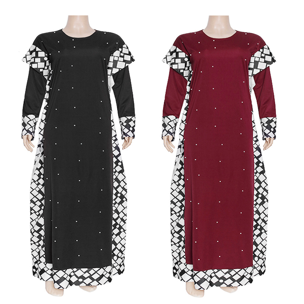 

2021muslim hijab dress for women elegant beading gowns black kaftan fashion abaya islamic clothing african plus size boubou robes, Red