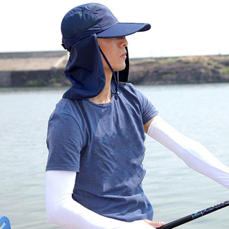 

Outdoor Hats Fishing Hat Foldable Windproof Adjustable Wide Brim Ear Flap Neck Cover Sun Cap Climbing Bucket For, Navy blue