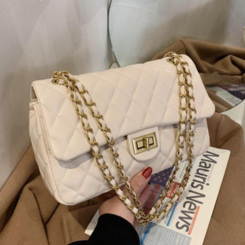 

Evening Bags Rhombus Lattice Chain Crossbody For Women Luxury Small Pu Leather Messenger Handbag Ladies Simple Flap Quilted Shoulder Bag, Beige