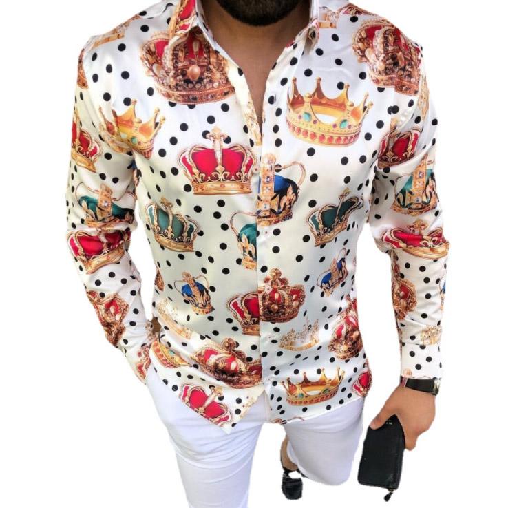 

Polka dot vintage Chemisier Shirts Long Sleeve Autumn Hawaiian Camicetta Plus size Crown spot Shirt Loose Fit Print Blusa Pattern Man Clothes, As picture