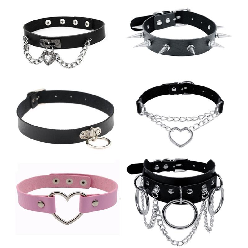 

Chains Girls Women Sexy Gothic Lock Harajuku Chocker Necklace Heart Key Rivets Black Goth Punk Chokers Choker, Silver