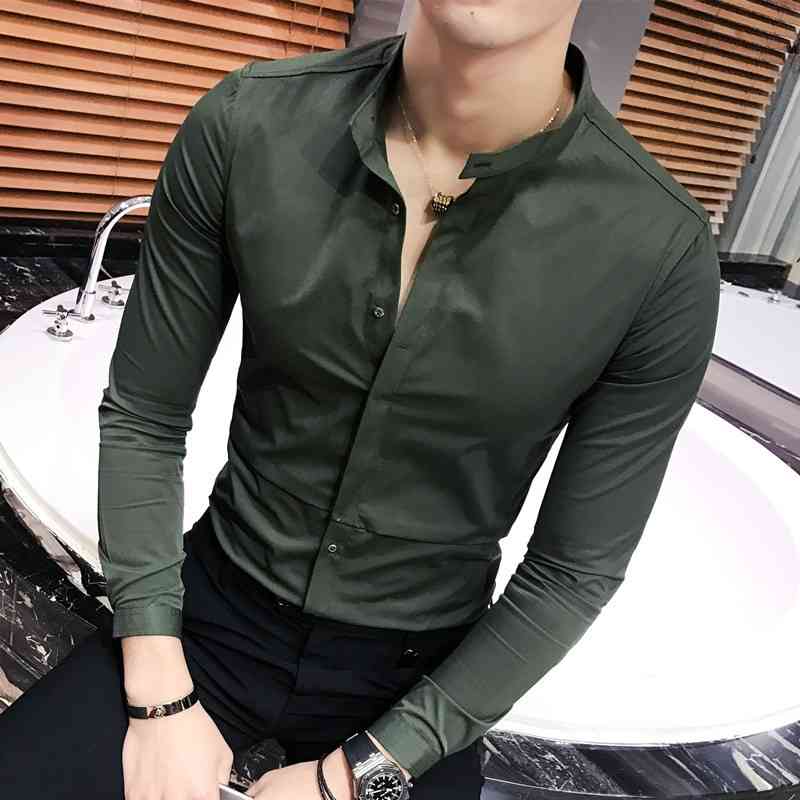 

High Quality Gentlemen Shirt Autumn Long Sleeve Mens Casual s Streetwear All Match Slim Fit Men Camisa Masculina 210721, Black