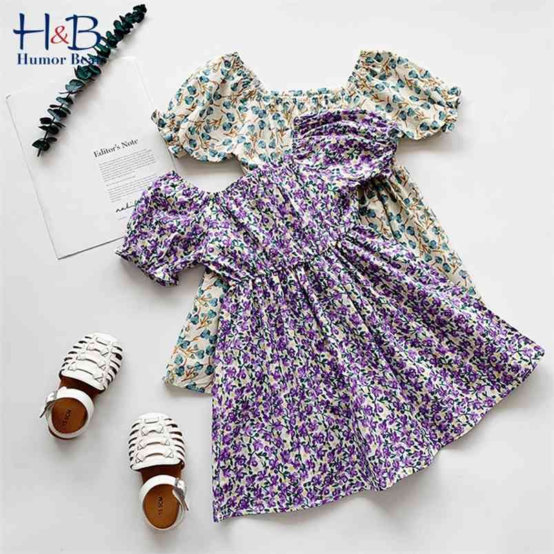 

Girls Dress Summer Puff-Sleeeve Floral Printed Kids Princess Party Toddler Clothes for 2-6Y 210611, Bz2456- blue
