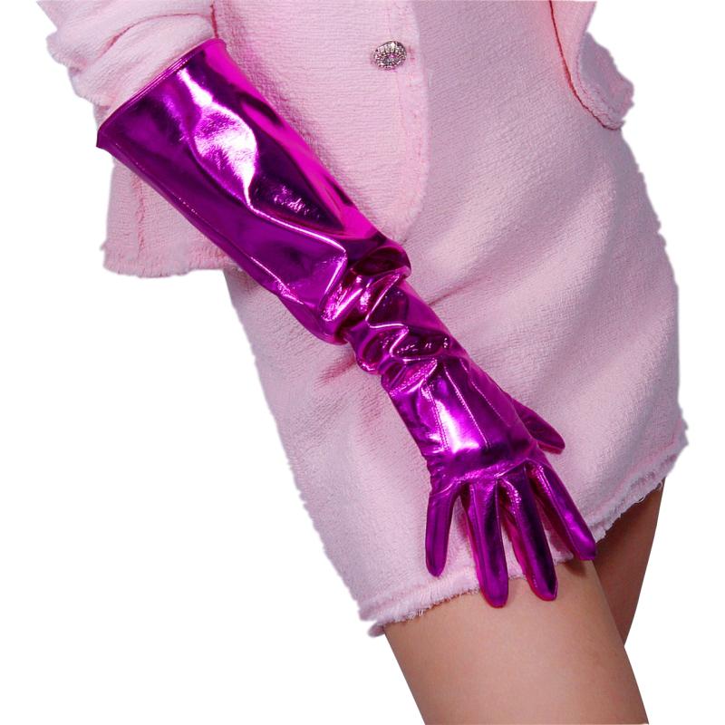 

Five Fingers Gloves 50cm Patent Leather Long Big Sleeve Lantern Emulation Bright Rose Red Female WPU12-50W, Blue;gray