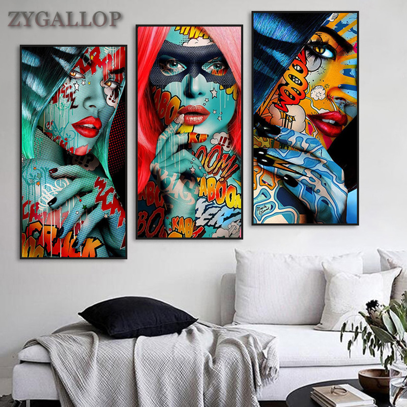 

Graffiti Women Portrait Oil Painting Posters and Prints Wall Decor For Living Room Canvas Painting Comics Wall Art Picture Mural