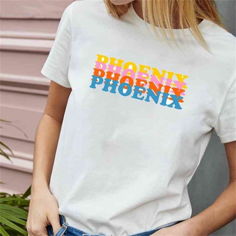 

Phoenix Color Graphic Tee Korean Fashion 100% Cotton 90s Fashion Harajuku Hipster Casual Funny Kawaii Cute Women Tee T-Shirt 210518, White