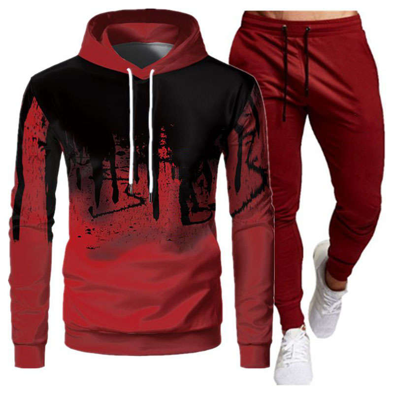 

2 Pieces Sets Tracksuit Hooded Sweatshirt+Pants Pullover Hoodie Sportwear Suit Ropa Hombre Casual Men Clothes Size S-3XL, Black;white