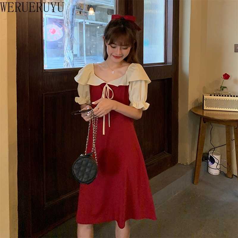

WERUERUYU Sexy Neck Split Lace Up White Ruffles Dress Summer Women Elegant Slim Dresses Streetwear 210608, Photo color