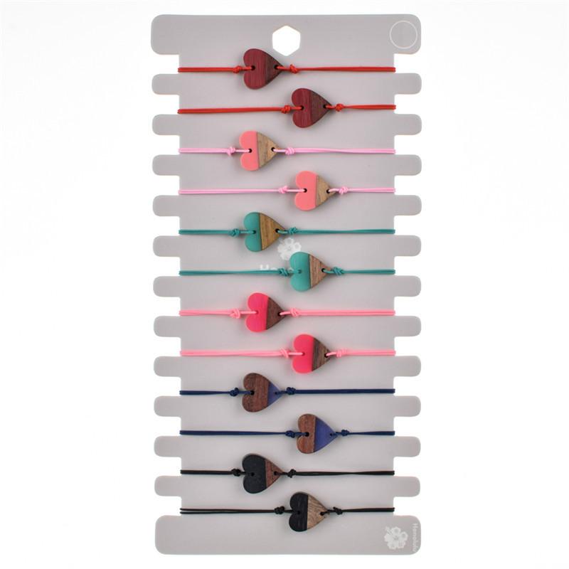 

Charm Bracelets 12 PCS/SET Bohemian Heart Bracelet Set Fashion Design Vintage Handmade Acrylic Plastic Cord For Women Gift