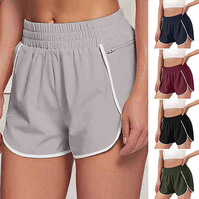 Women's Athletic Shorts with Liner Elastic Band Hiking Sweat Workout Short Pants with Zipper Pockets for Summer Sports AUG889 Y220311