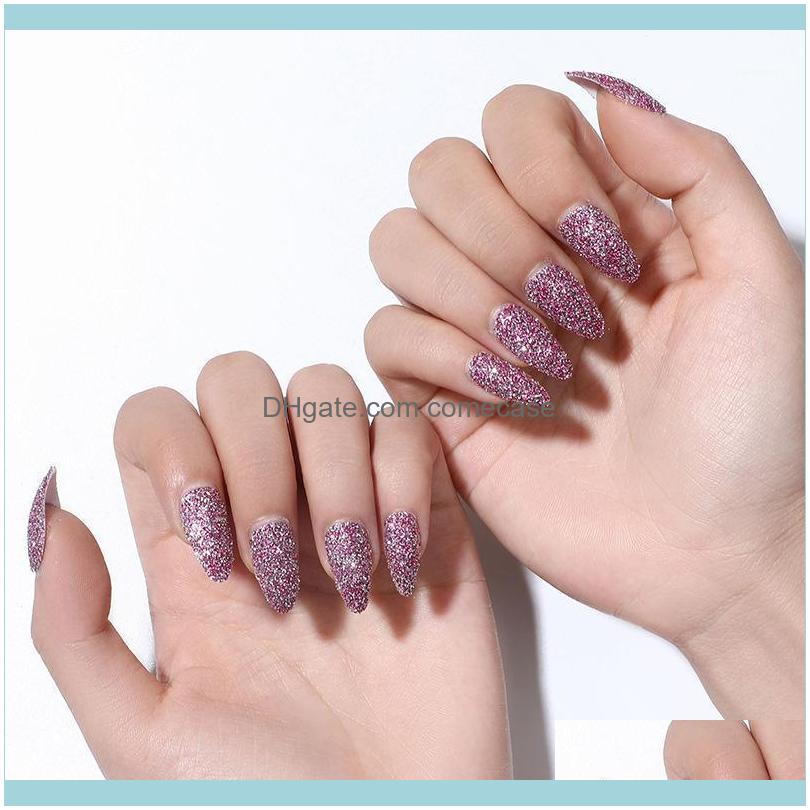 

Salon Health & Beautymetal Color Glitter Fake Nails With Glue Red Purple False Nail Art Tips Coffin Stick Designs Full Er Artificial Sharp N, No.17