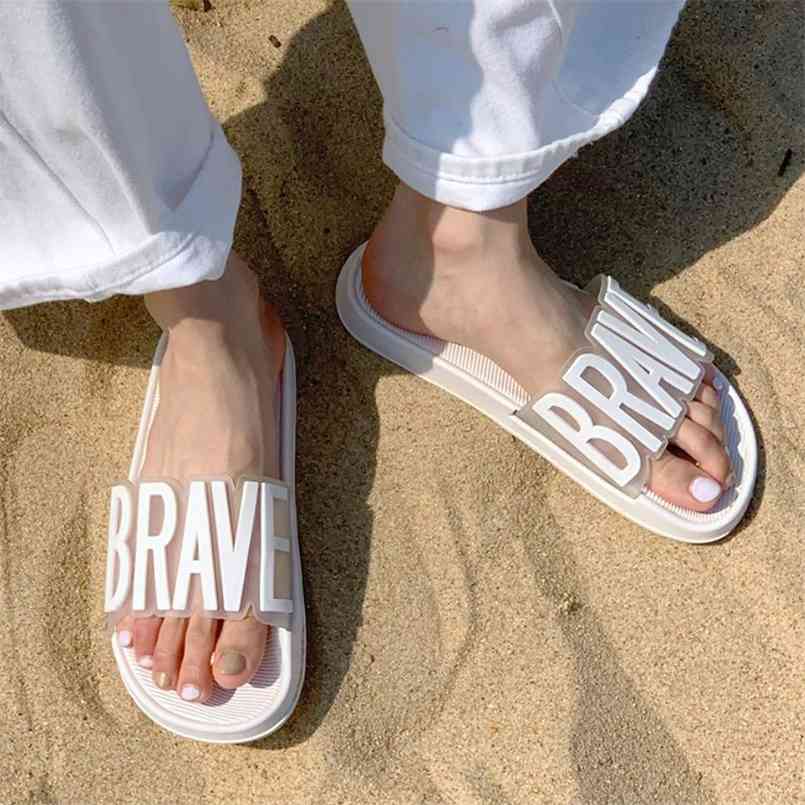 

Non-slip Women Men Summer Slippers Beach Slide Sandals Flip Flops Cute Words Soft Sole Comfort Ladies Couples Bathroom Shoes 210628, Orange