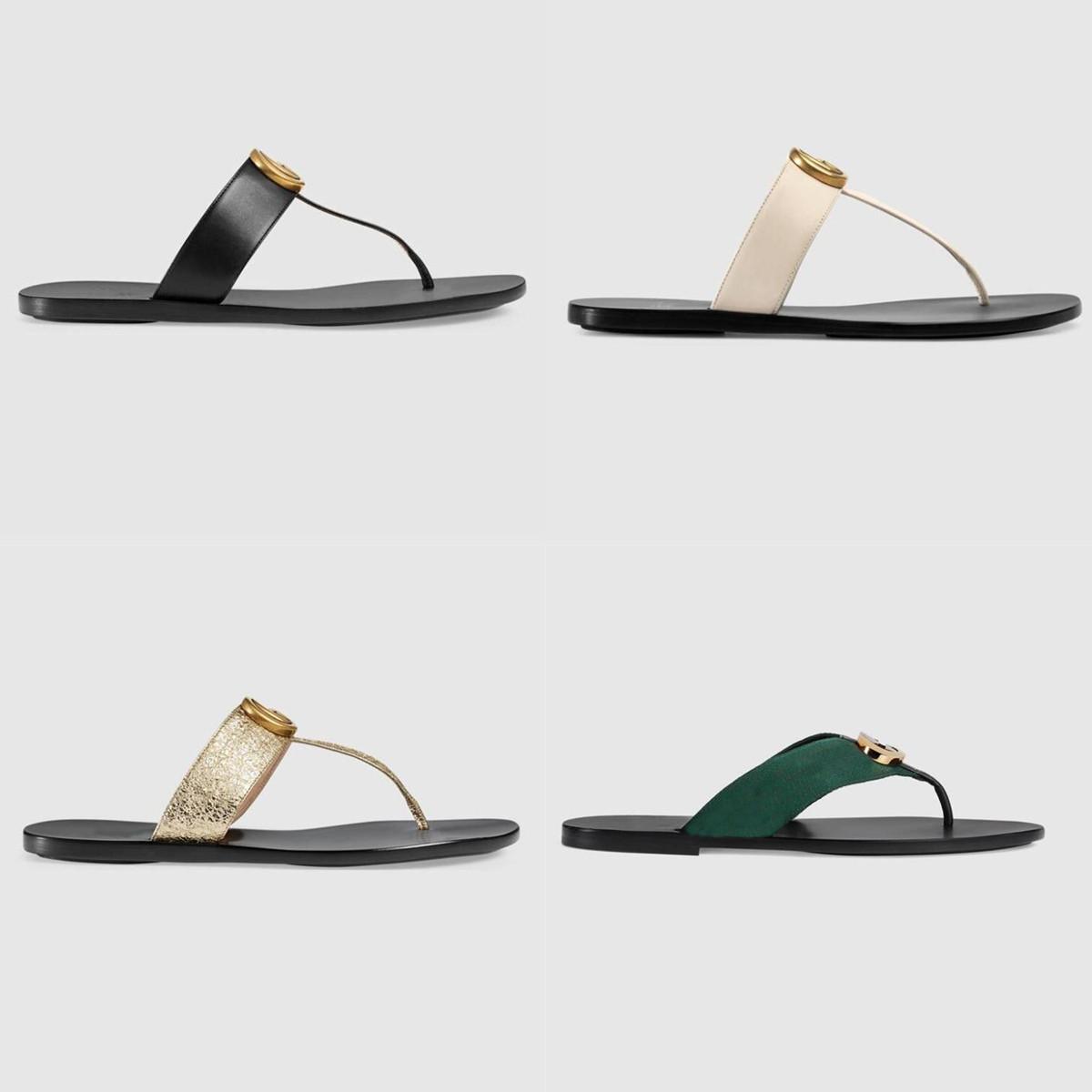 

2021 designer slides Women flip flops Leather Women sandal with Double Metal Black White Brown slippers Summer Beach Sandals with BOX US11