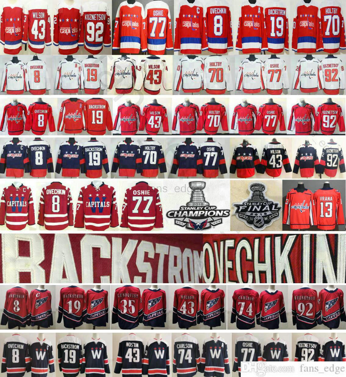 

2021 Reverse Retro Washington Capitals #8 Alex Ovechkin Tom Wilson TJ Oshie John Carlson Evgeny Kuznetsov 35 Henrik Lundqvist nhl Jerseys, Kids size only s-xl
