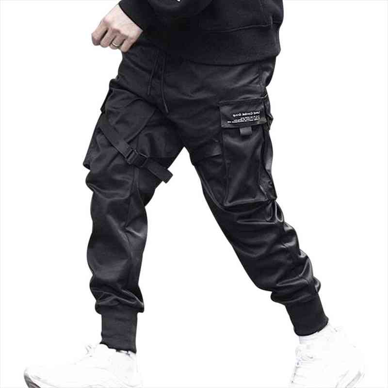 

man cargo pants fashion mens casual sweatpant spring autumn trousers multi pocket pants mans, Black