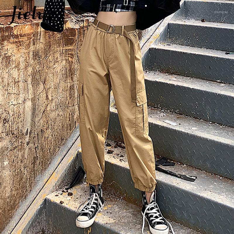 

Women's Pants & Capris 2021 Khaki Army Green Black Loose Sport Cargo Female Belt Cool Casual Harajuku S-XXL Trousers, Black;white