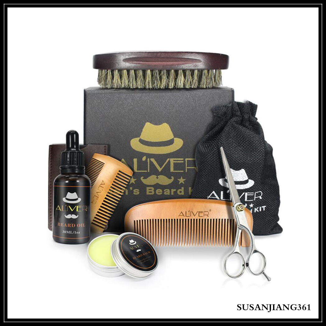 

EPACK ALIVER Natural Organic Beard Oil Wax Balm Scissors Brush Hair Products LeaveIn Conditioner for Soft Moisturize With Retail