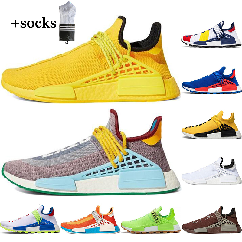 

with free socks running shoes top quality Human Pharrell Williams SOLAR PACK BBC men women sports sneakers size 36-45, 9 nerd cream