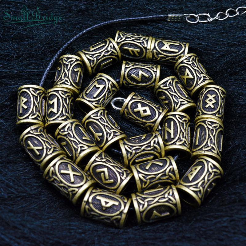 

Other 24Pcs Fashion Viking Charm Pattern Vintage Beads For Jewelry Making Beard Accessories Carved Rune Wholesale