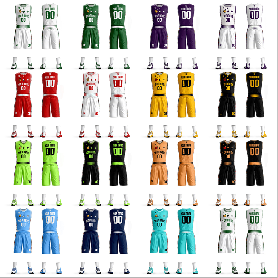 

Basketball uniforms custom men's youth basketball jersey suits with the same star DIY design team name and number basketball suits plus size, Cqss18007-15 as pic