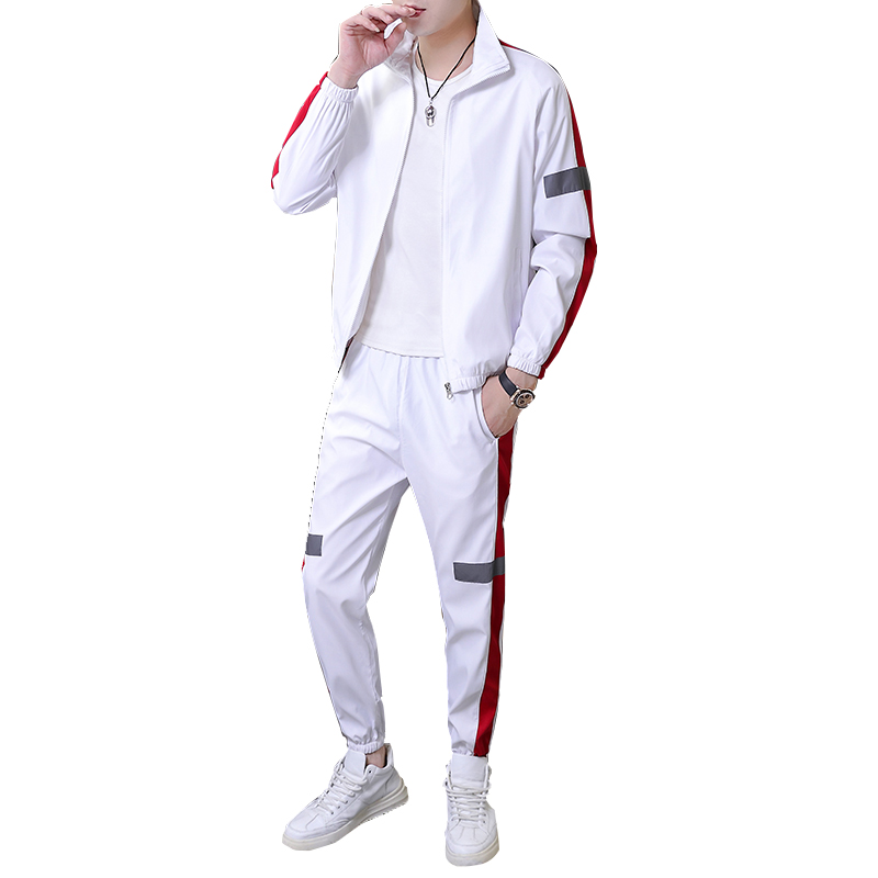 

Mens 2 Piece Casual Loose Fit Thin Lightweight Outerwear Sportswear Bomber Jackets Sets Jogger Fashion Cool Pants Sports, White