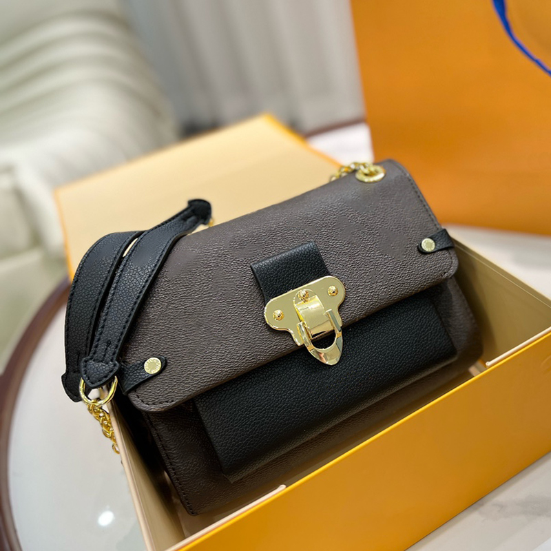 

Vavin Shoulder Bags Chain Bag Letter Flower embossed print luxury designer bags Purse Cross Body Bag, Brown grid balck