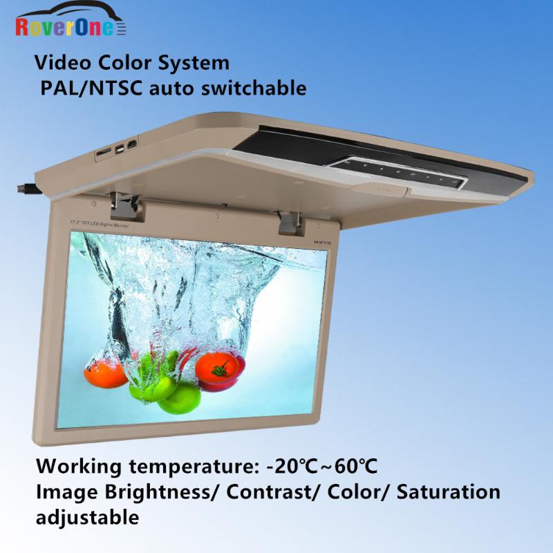 Car Video 17.3'' HDMI Coach Bus Roof Mount LCD Monitor Flip Down Screen Overhead Multimedia AD Player Ceiling Roofmount Display-image-702850820