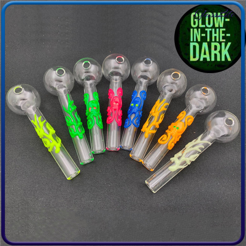 

4 inches Luminous Pyrex glass oil burner Pipe Smoking Hookah Tool thick tube octopus type water bongs rigs bubbler