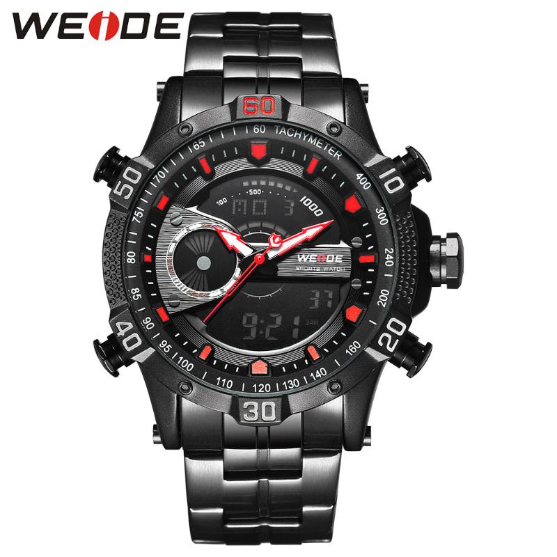 

Wristwatches WEIDE Men Watch Sports Digital Stainless Steel Quartz Analog Dual Display Waterproof Resistant Electronics Alarm, Bronze