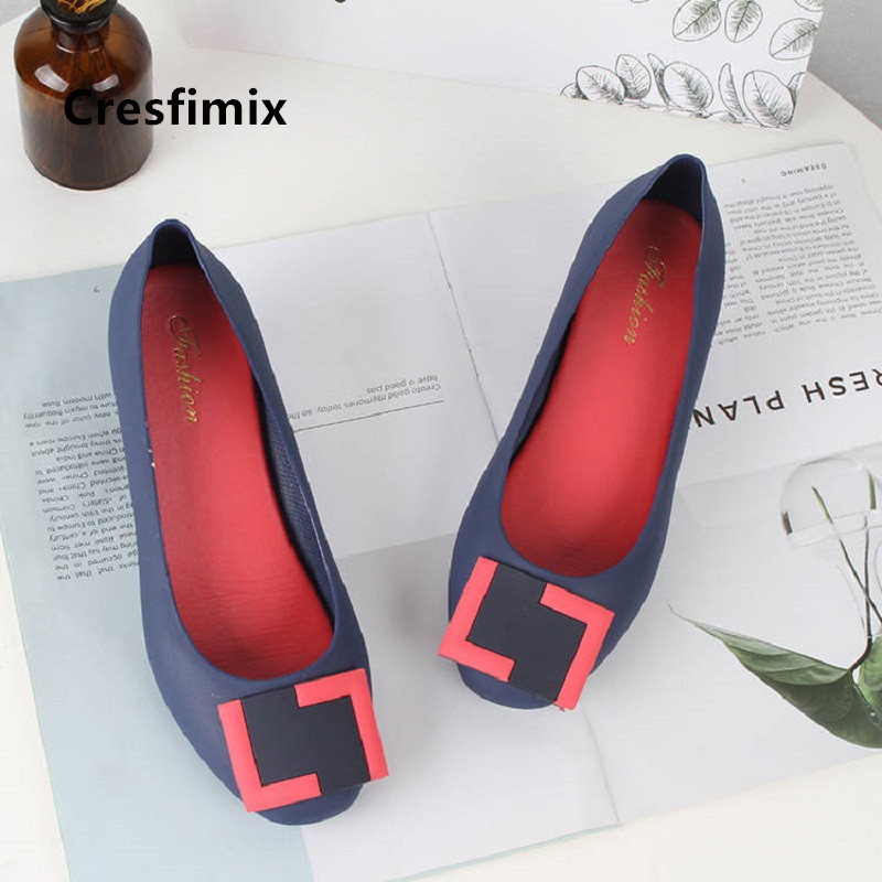

Cresfimix Zapatos De Mujer Women Cute Sweet Navy Blue Slip on Flat Shoes Ladies Classic Summer Jelly Comfort Beach Loafers