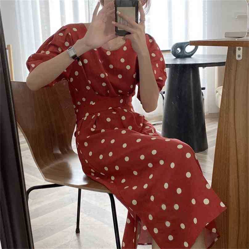 

Outwear Sexy Casual Girls Polka Dots Lady Chic Summer Slim Long Dresses Femme Streetwear Vestidos 210525, Red