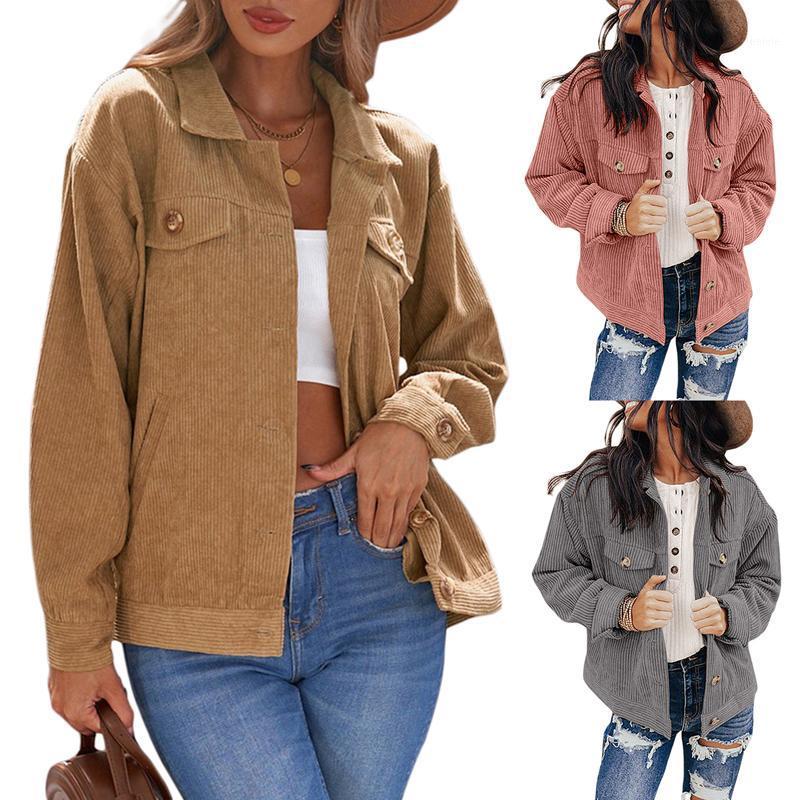 

Women's Jackets Kayotuas Jacket Corduroy Spring Autumn Fashion Lapel Button Up Long Sleeve Casual Ladies Classic Solid Color Streetwear, Black;brown