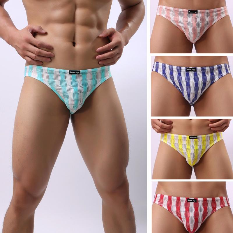 

Underpants 5 Colors Men Low-waist Ultra-thin Mesh Bulge Pouch Briefs Color Stripes Breathable Cool Ice Silk Underwear T5, Black;white