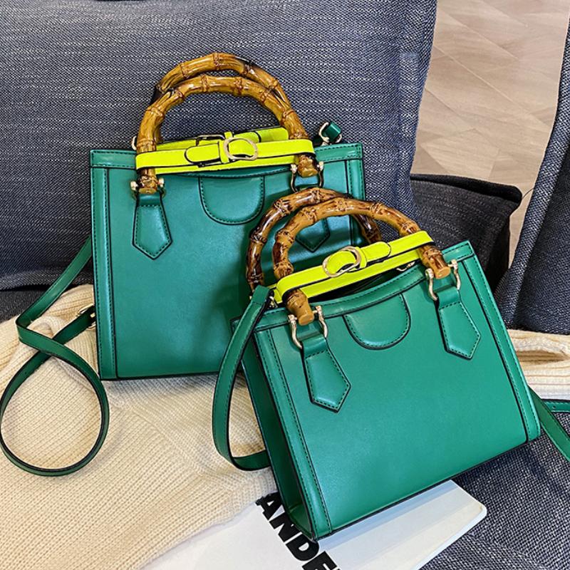 

Evening Bags LEFTSIDE Vintage Totes With Bamboo Handle 2021 Winter Quality PU Leather Women's Designer Handbag Shoulder Bag