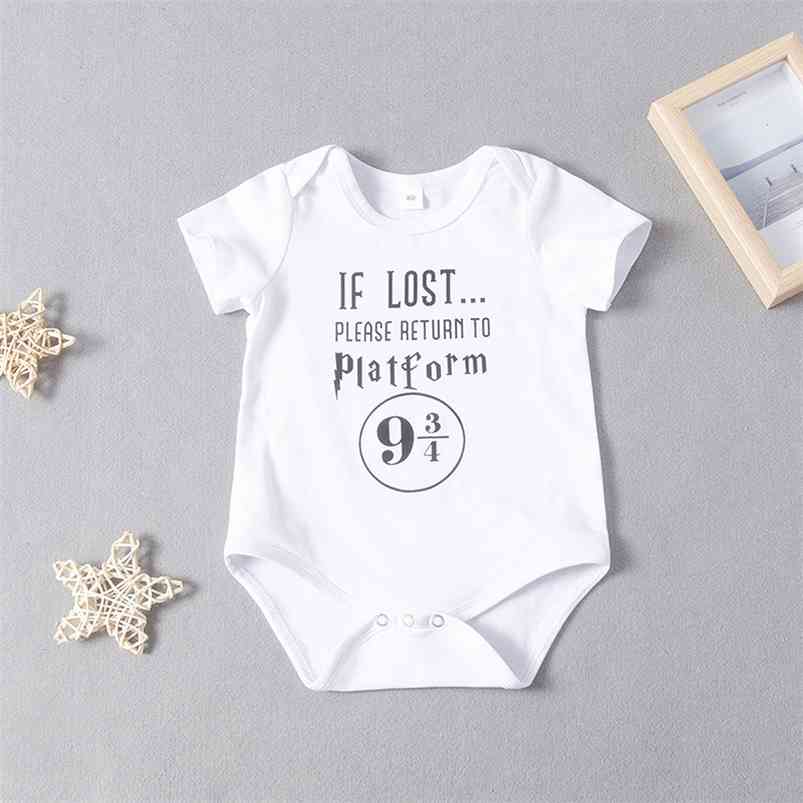 

Infant born Boys Girls Clothes Summer Short Sleeve Print Letter Cute Baby Rompers Outfits 210629, White