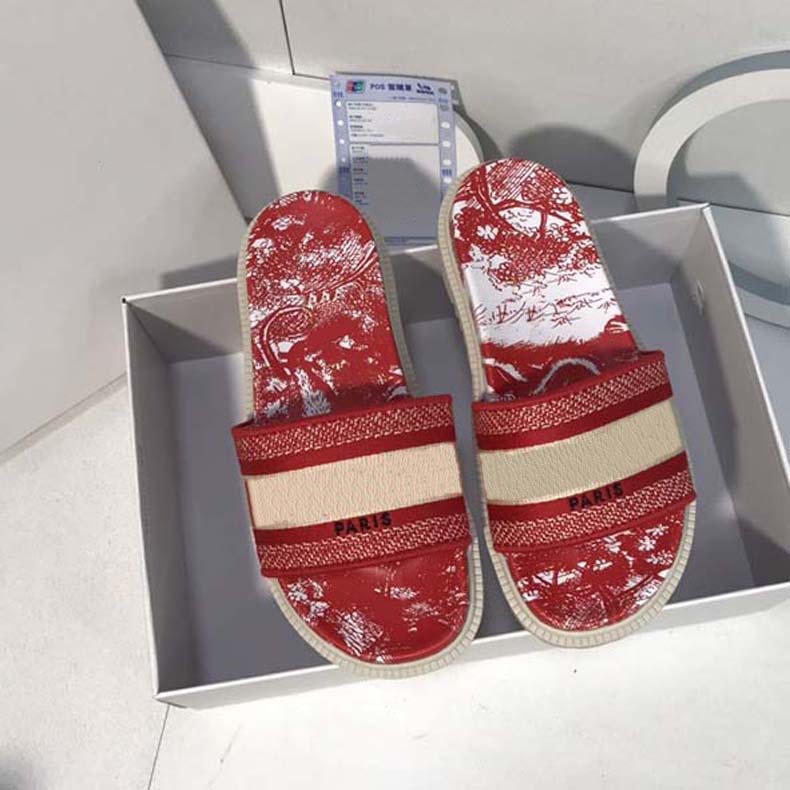 

slipper for woman Cross Slippers Dupe Woody Retro Letter Sandals Black White Red Loafers Leather Flops Flat Summer Outdoor Beach With Box 04, #9