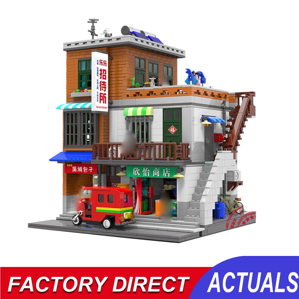 

City Street Urban Village Model Kits Building Blocks Moc Town Center Retro Architecture Bricks Kids Toys Gifts For Fans