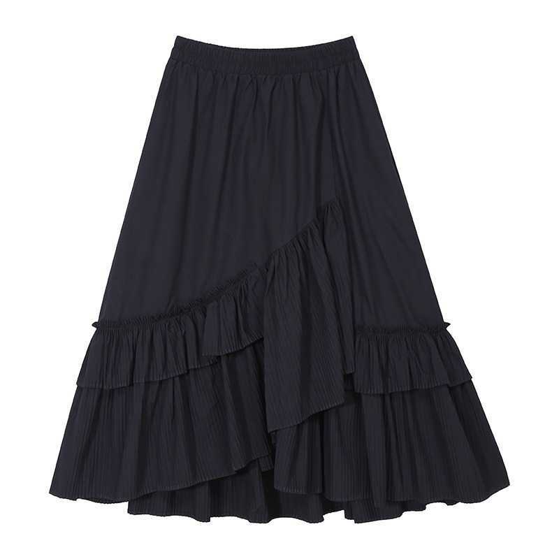 

Loose Casual Pleated Skirts Women Spring Summer Solid Japanese High Waist Jupe A-line Fashion Elegant Mujer Faldas 13A240 210525, Black