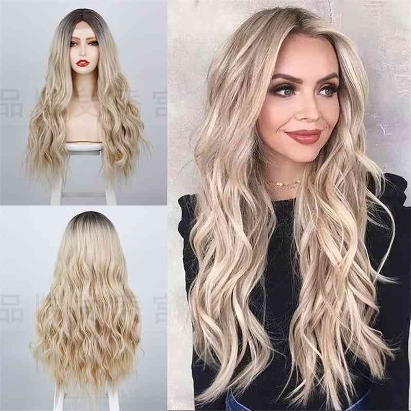 

lace women's long Wig curly hair fluffy water wave wig headgear wigs, R4/60#