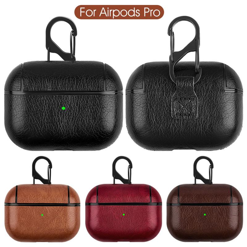

Leather Case Bluetooth Earphone Hook Clasp Keychain Protective Cover Cases For AirPods Pro, Black
