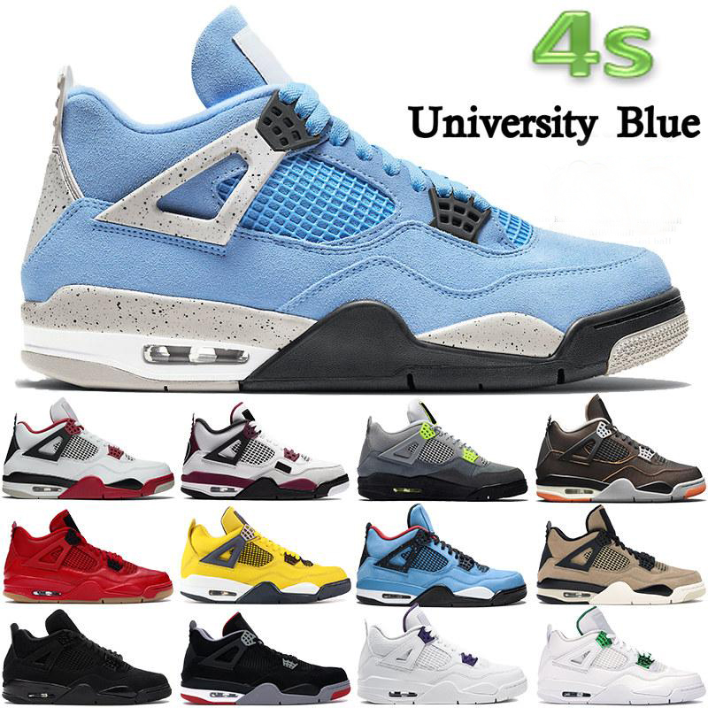 

Newest 4 4s Basketball Shoes University Blue white oreo fire red metallic purple black cat bred SE Neon men women sneakers, Box for free